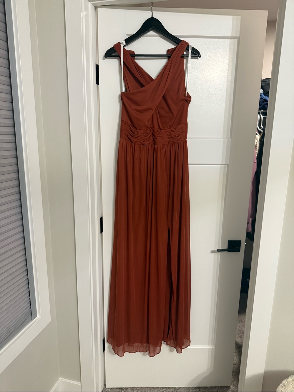 Rust Red Cross-Back Chiffon Maxi Dress